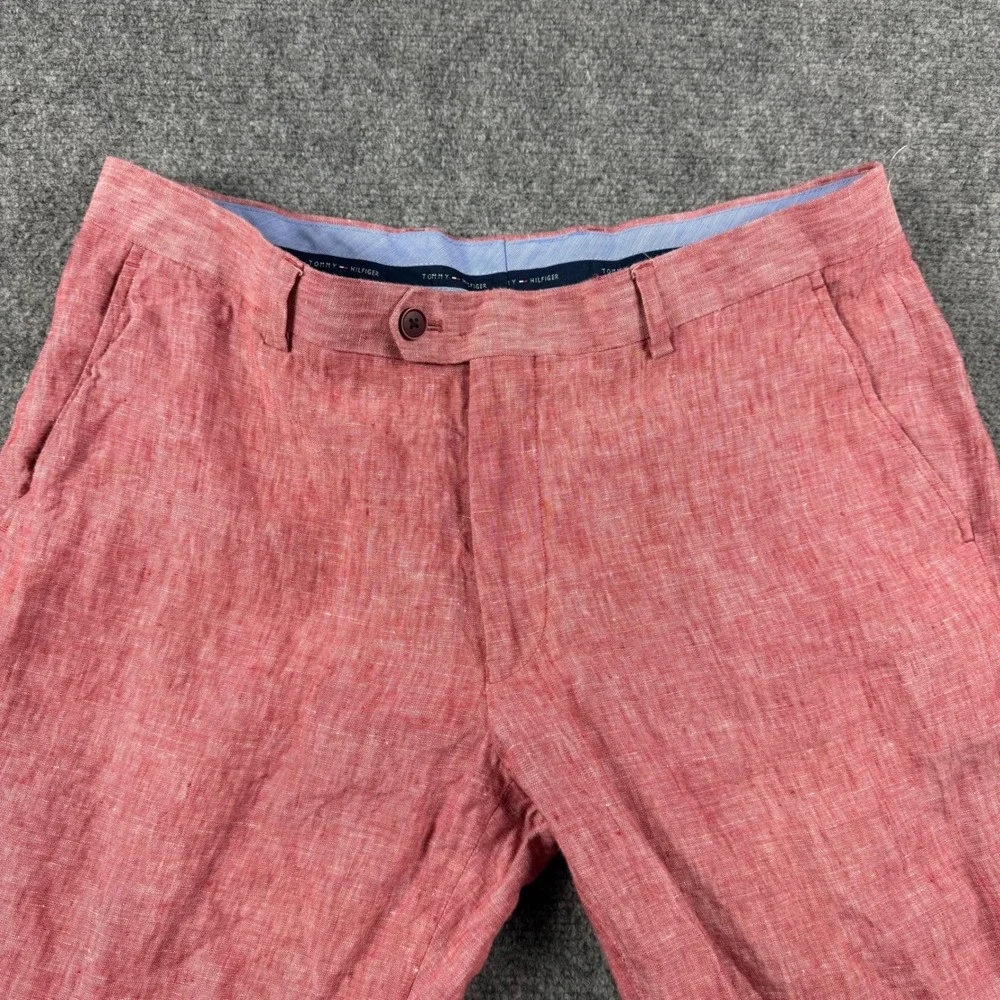 Tommy Hilfiger Linen Pants Mens 36x30 Red Flat Front Casual Trousers Summer